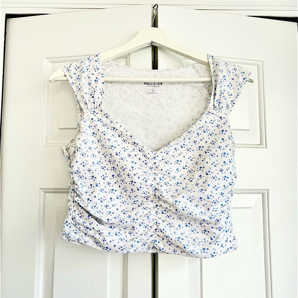 Hollister White and Blue Floral Top